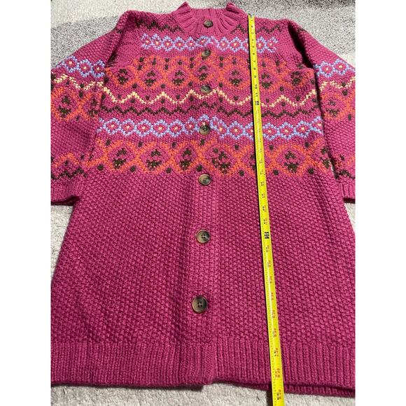 Sundance Long Chunky Fair Isle Button Down Cardigan Sweater Womens Small Pink - Picture 3 of 10